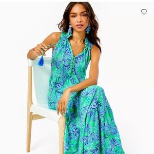 🌴Lilly Pulitzer Malone Maxi Dress size M in Cabana Green Keepin It Reel print